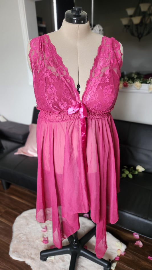 Size 2x Vintage Y2K Pink Lace and Mesh Teddy Lingerie