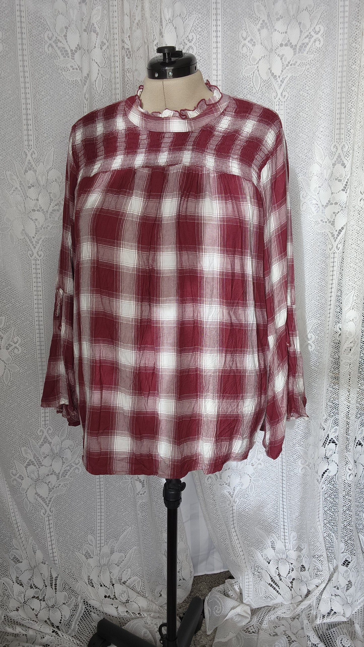Size 3x Red Plaid Shirt with Bell Sleeves