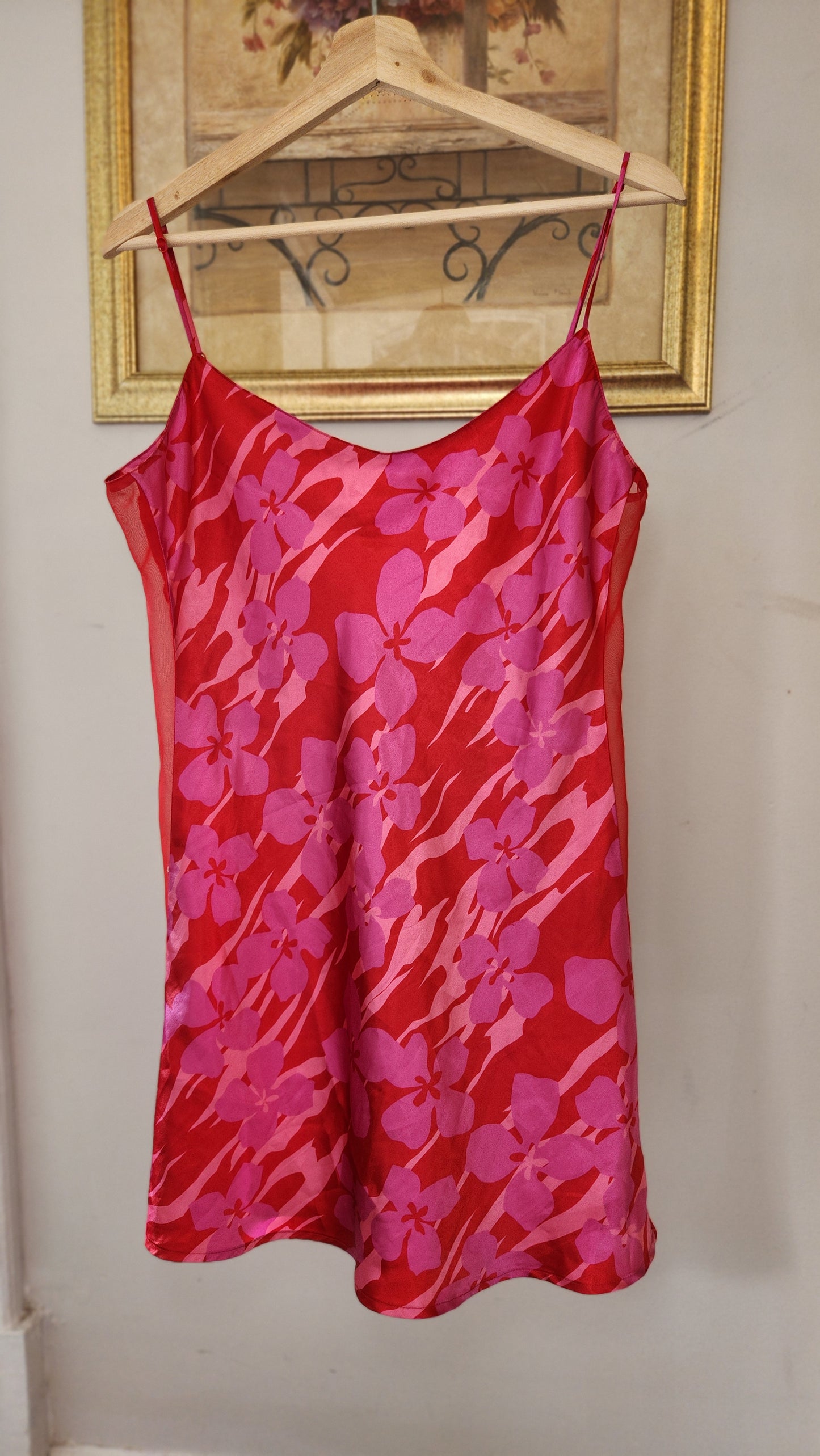 Size Large Vintage Pink and Red Satin Slip Dress