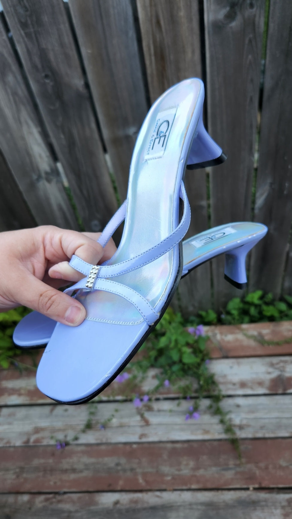Size 7.5 Lavender and Holographic Strappy Kitten Heels