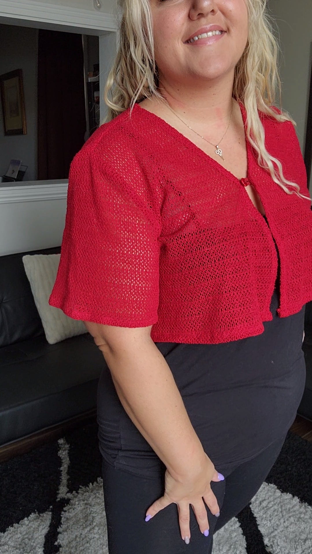 Size 1x Red Crochet Mini Cardigan
