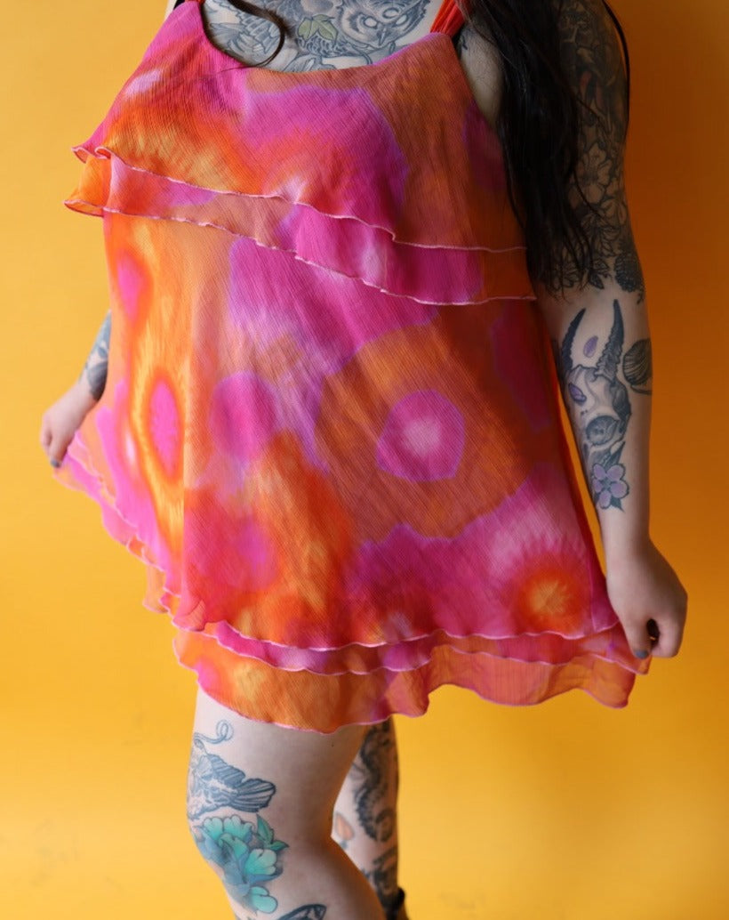 Size 26/28 Y2k Orange & Pink Tie-dye Mini Dress