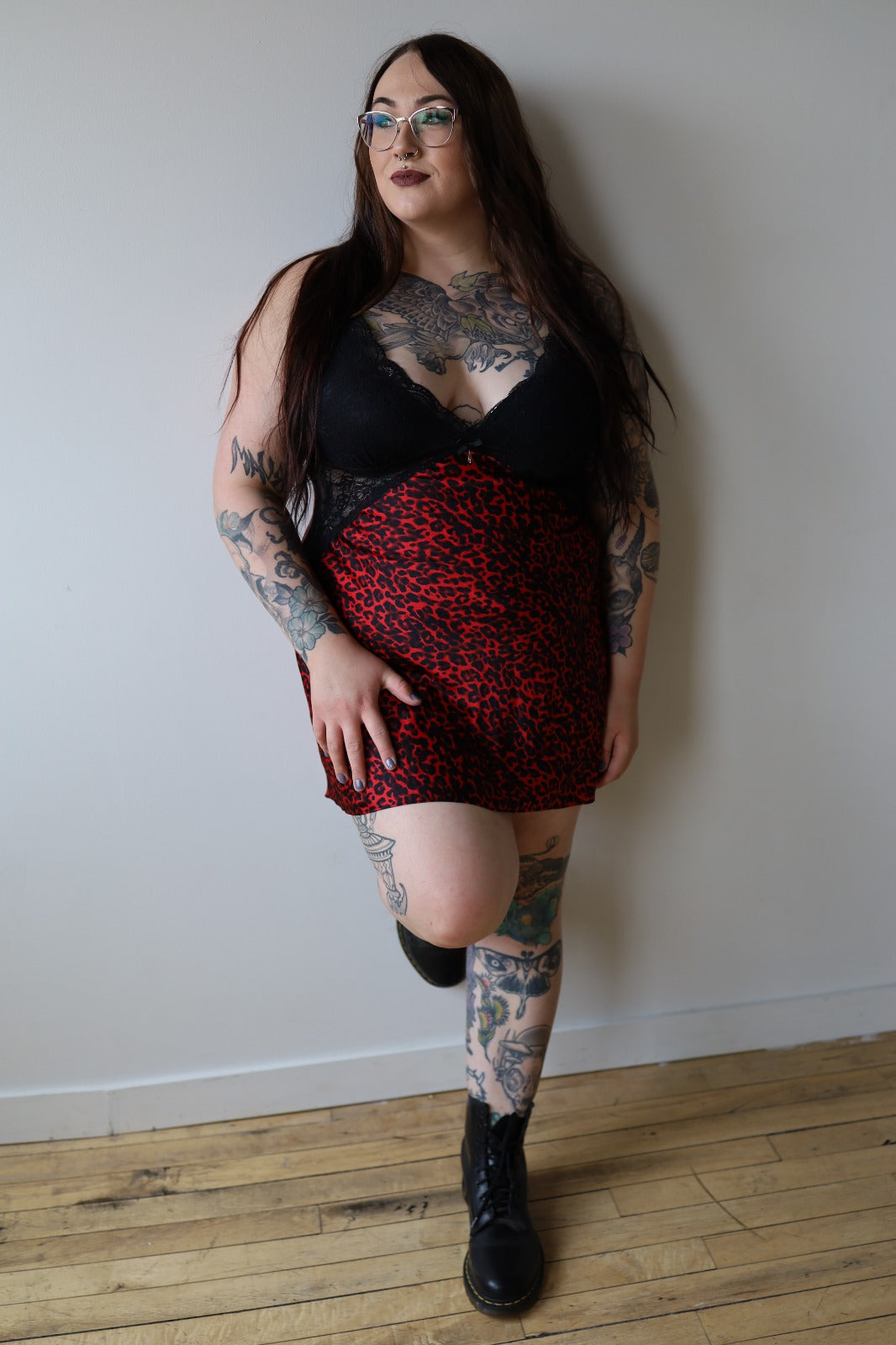 Size XL Red Leopard Babydoll Lingerie Dress