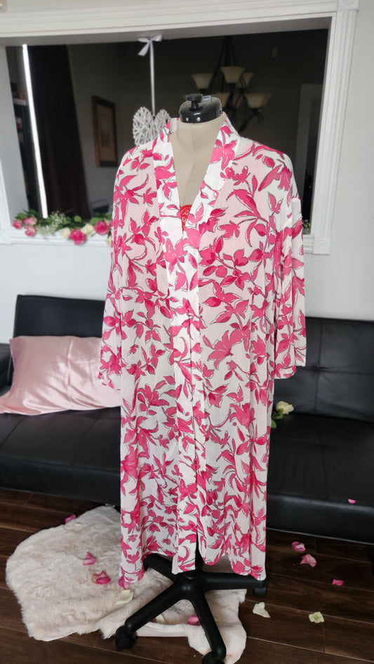 Size 4x/5x Pink and White Floral Duster