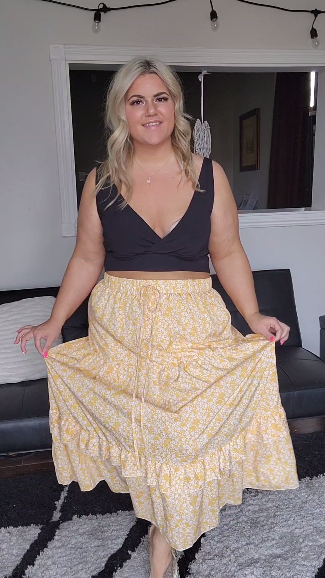 Size 2x Yellow Floral Multi Tiered Peasant Skirt