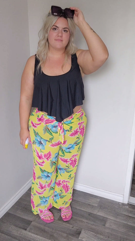 Size XL Yellow Floral Beach Cover Up Pants