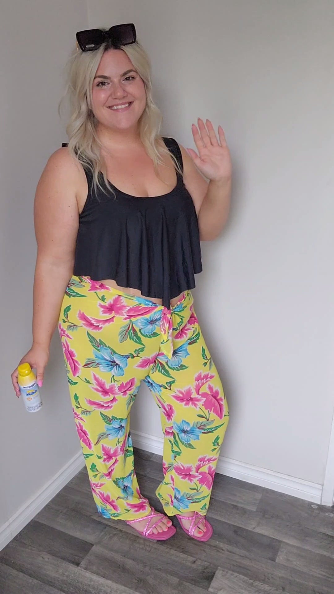 Size XL Yellow Floral Beach Cover Up Pants