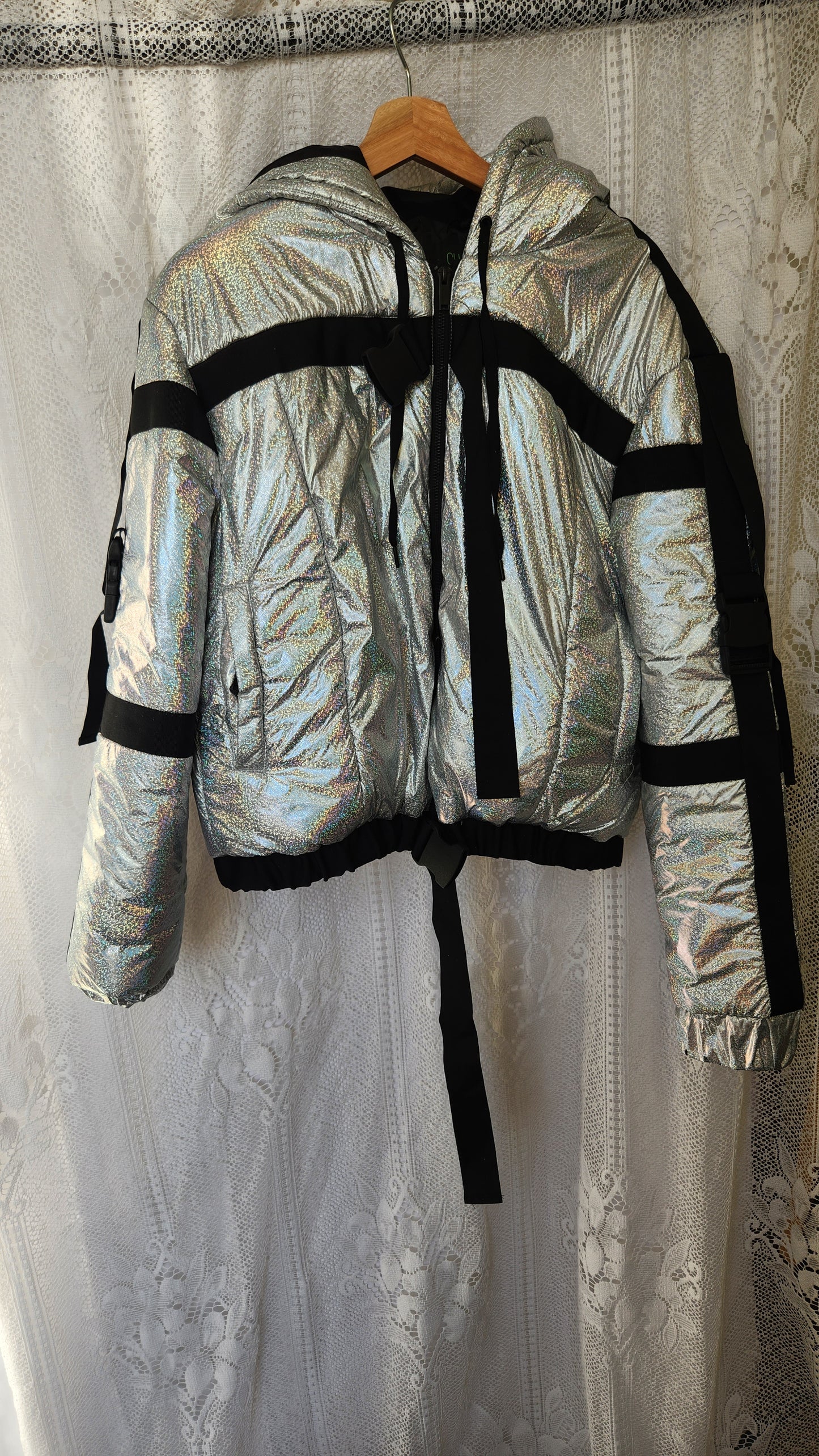 Size XL Silver Bomber Jacket with Buckle Detailing