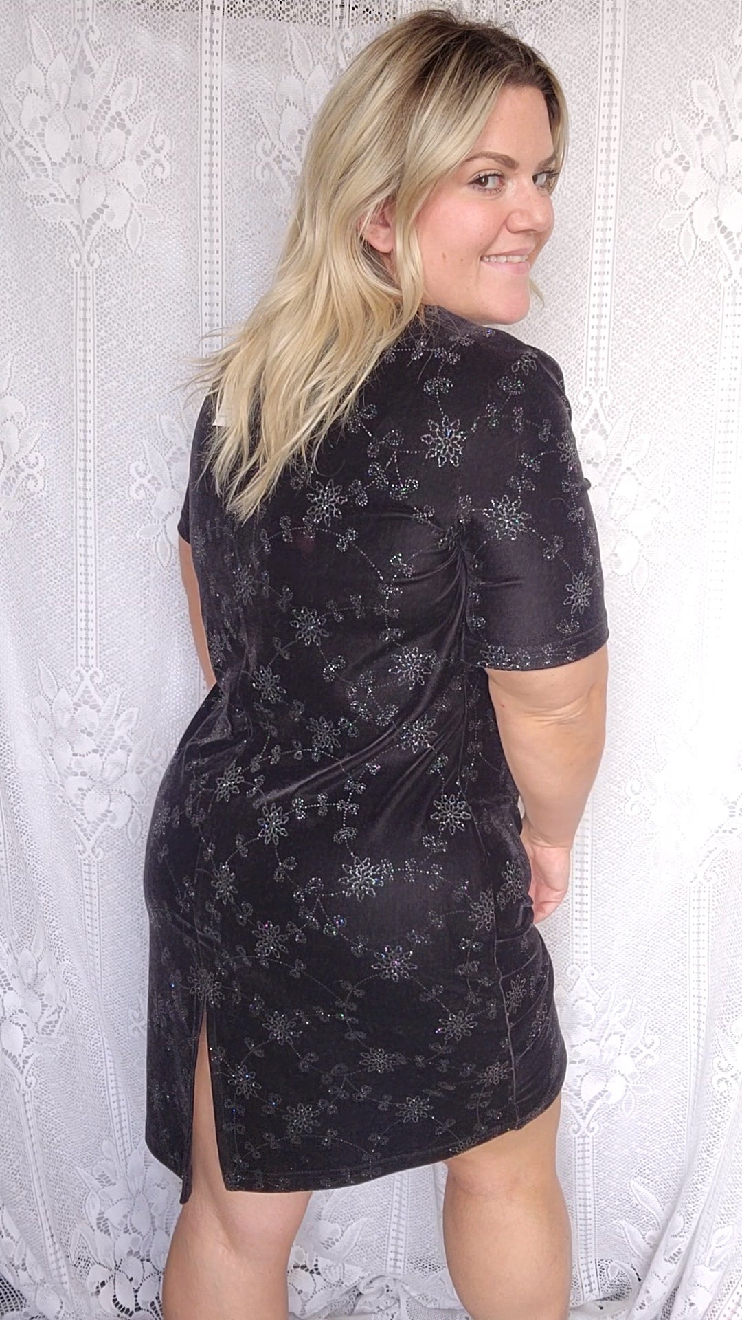 Size XL Velvet And Glitter Short Sleeve Dress