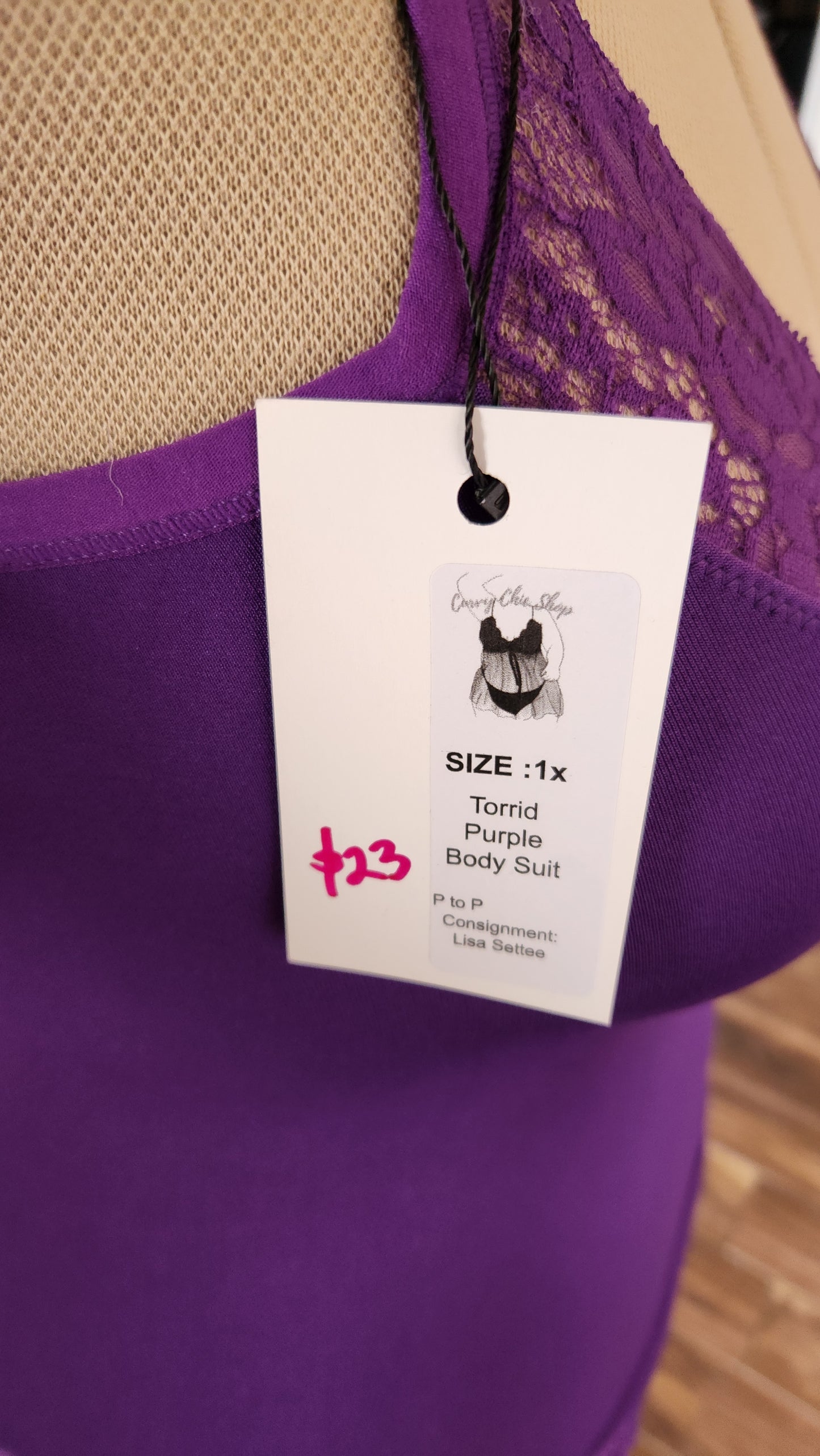 Size 1x Purple Bodysuit with Lace Trim