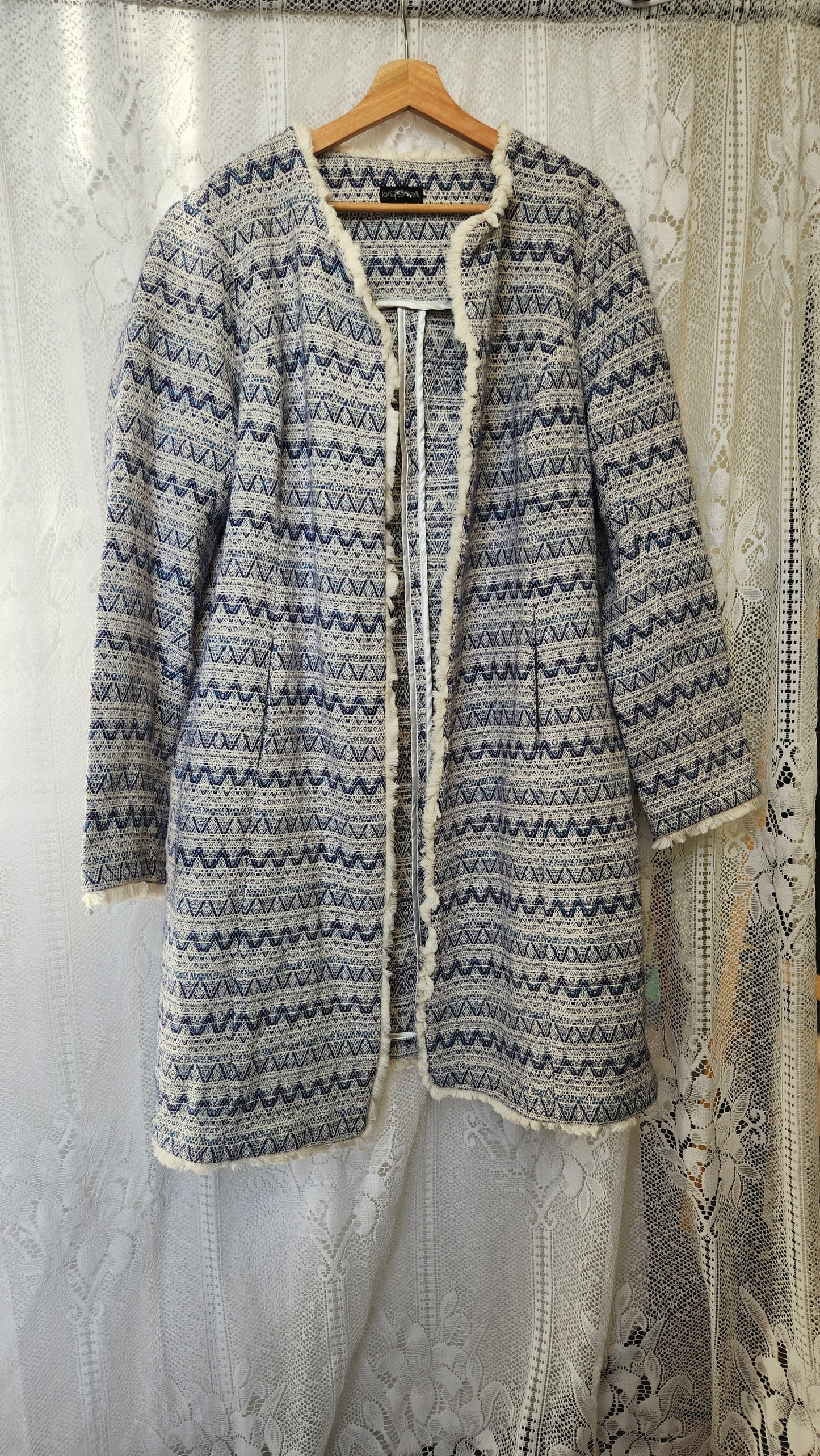 Size 1x Blue Textured Long Coat