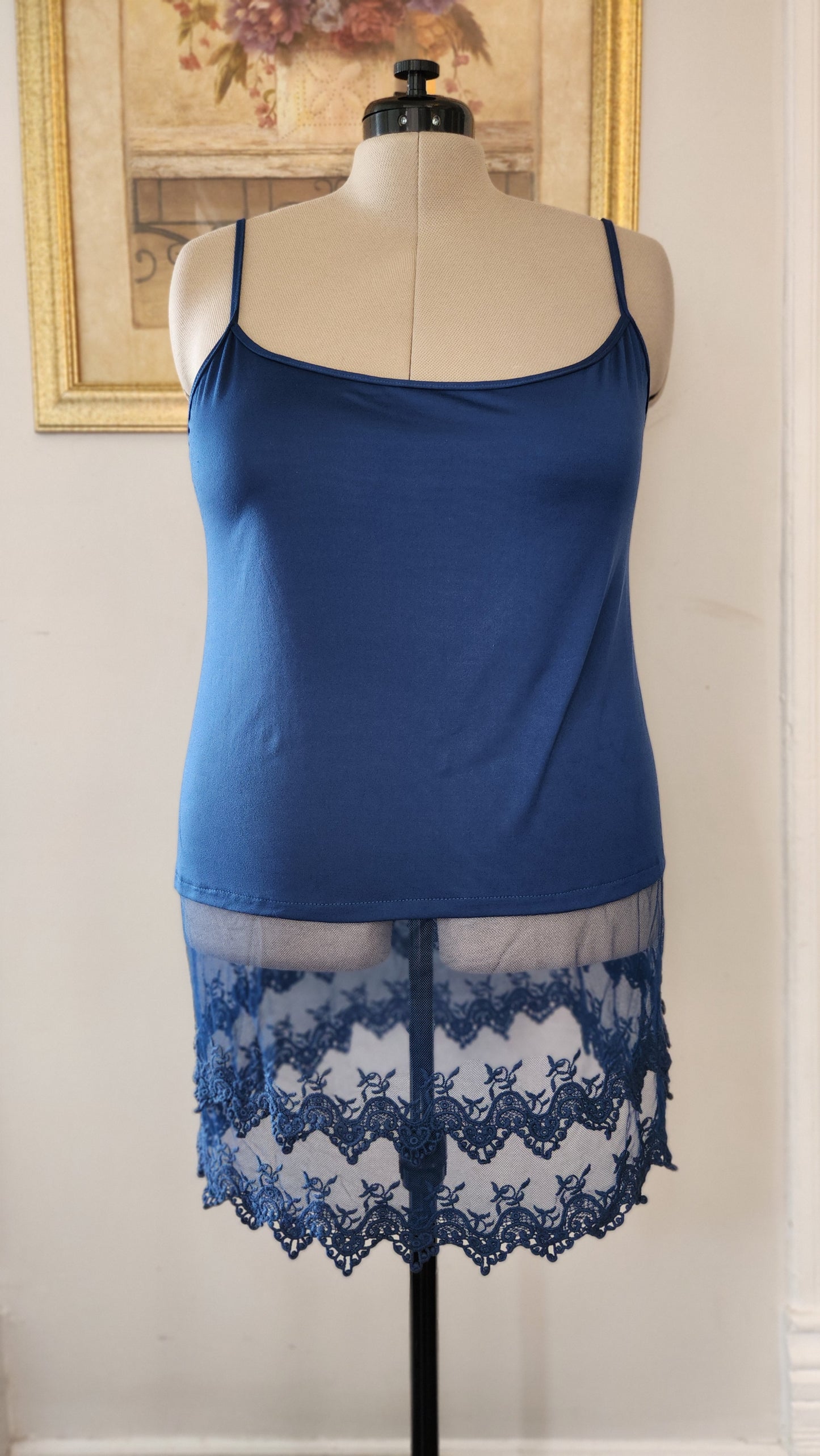 Size 3x Blue Tank Top with Lace Trim