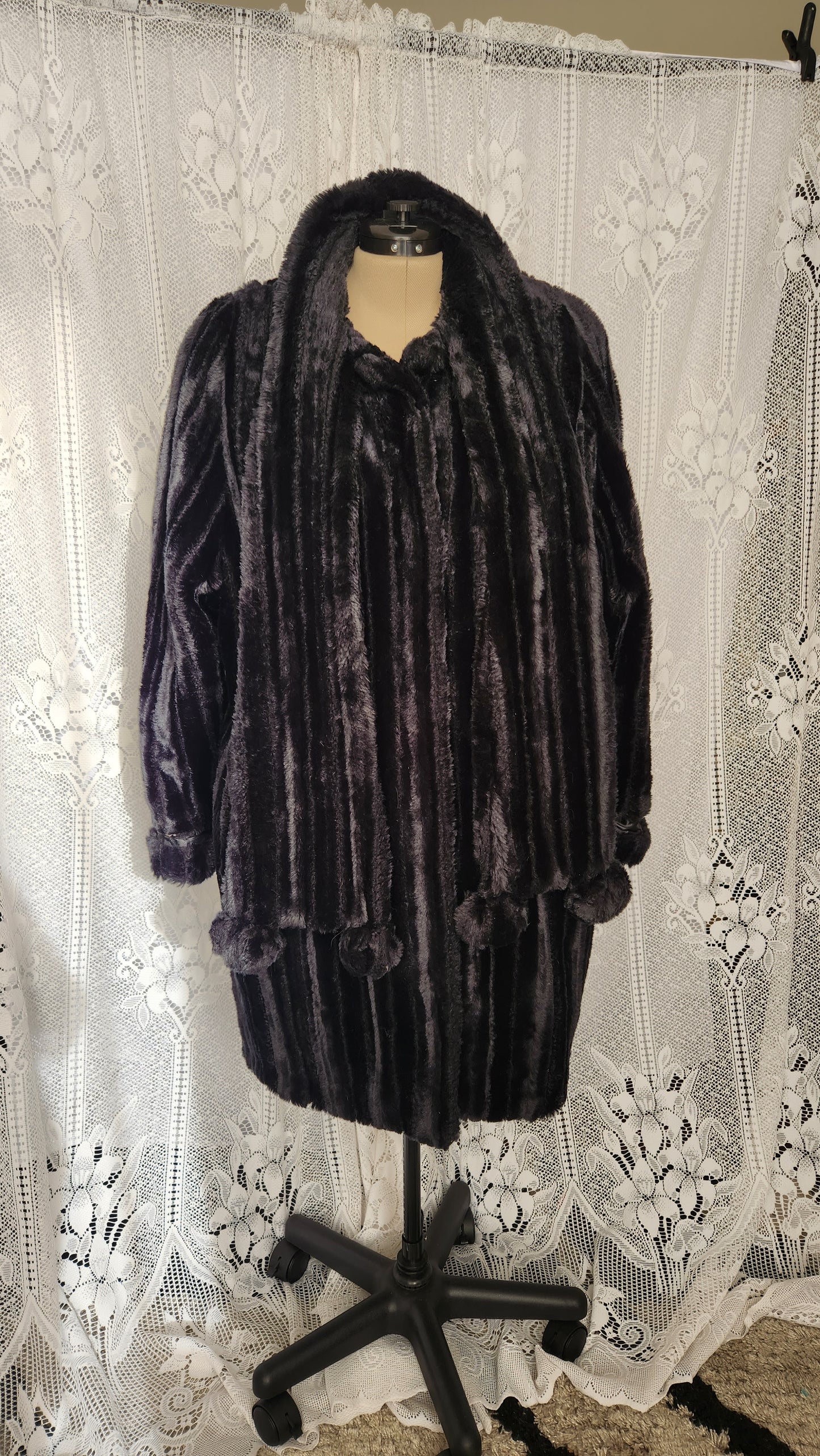 Size 20 Black Faux Fur Coat with "Scarf" attached
