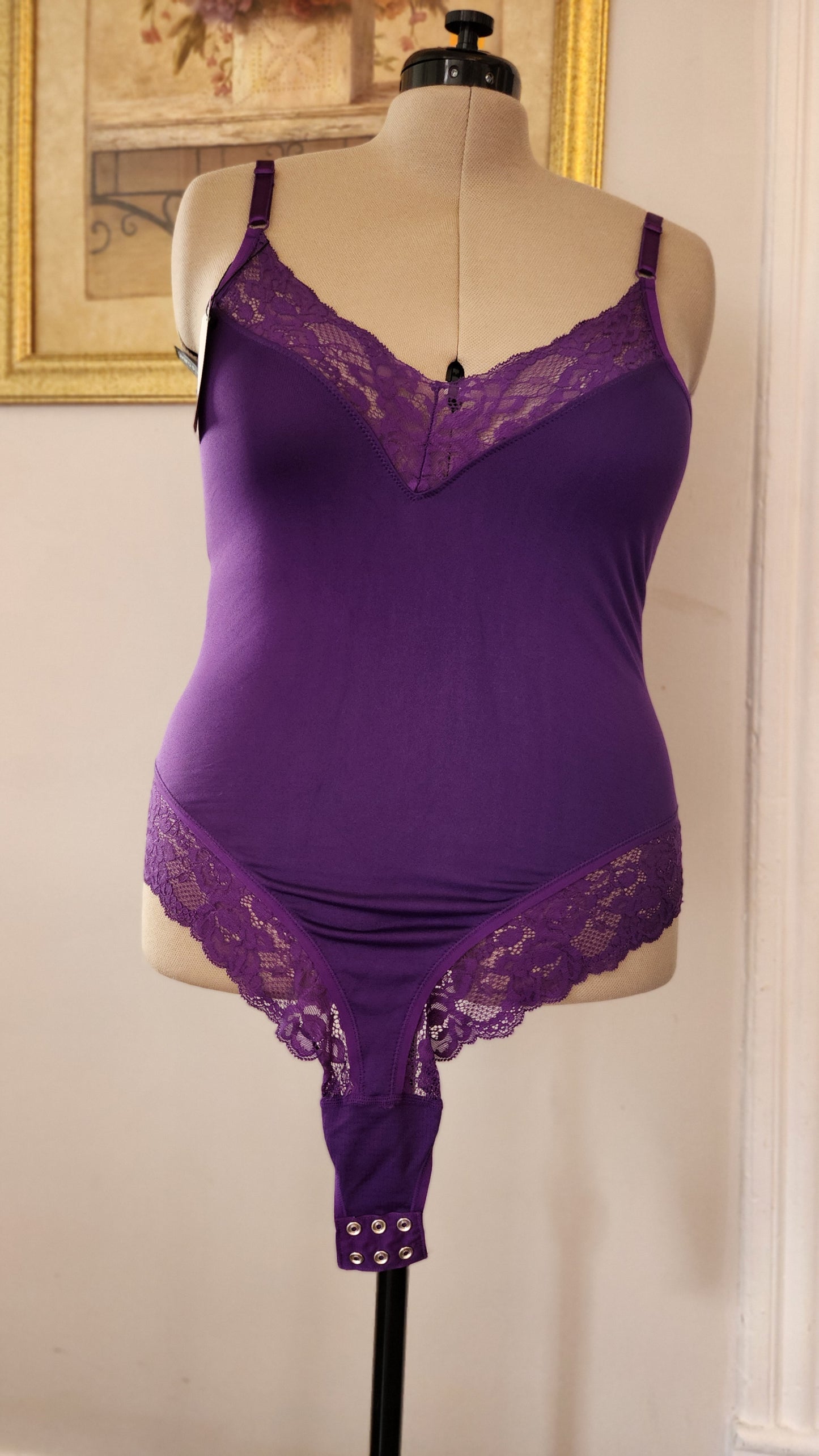 Size 1x Purple Bodysuit with Lace Trim