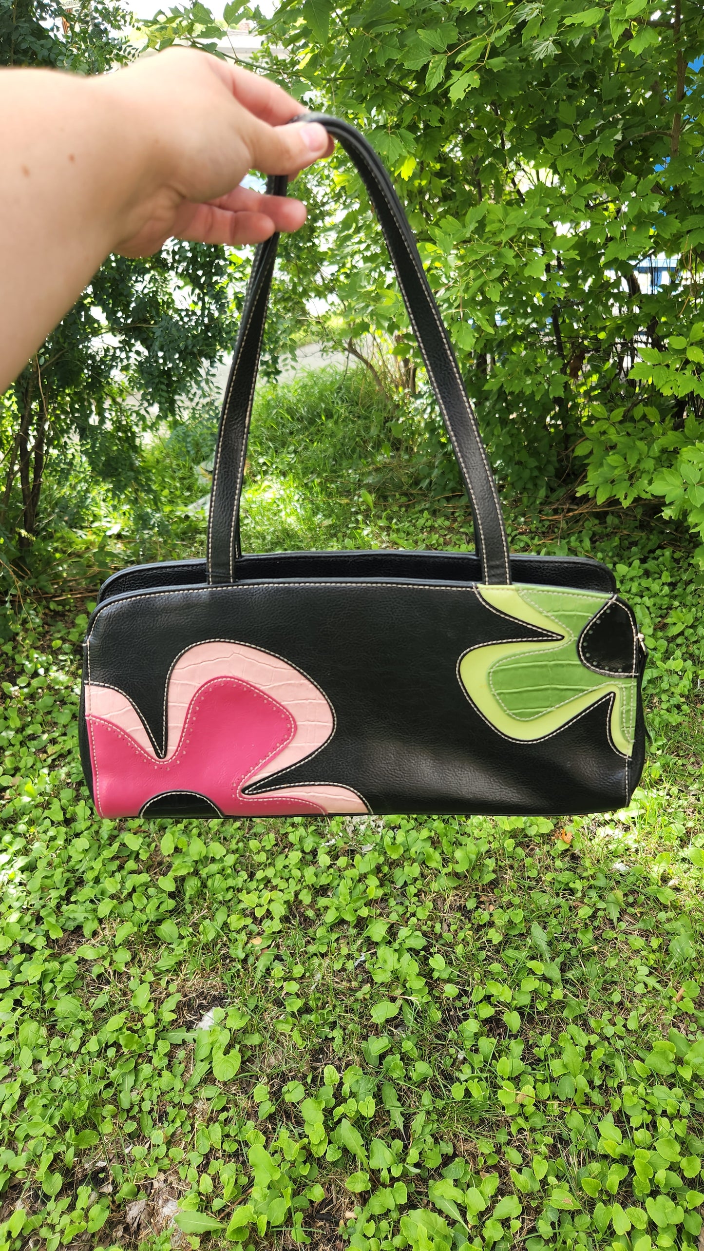 Green and Pink Floral Medium Purse