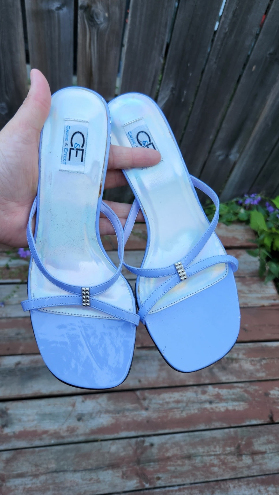 Size 7.5 Lavender and Holographic Strappy Kitten Heels