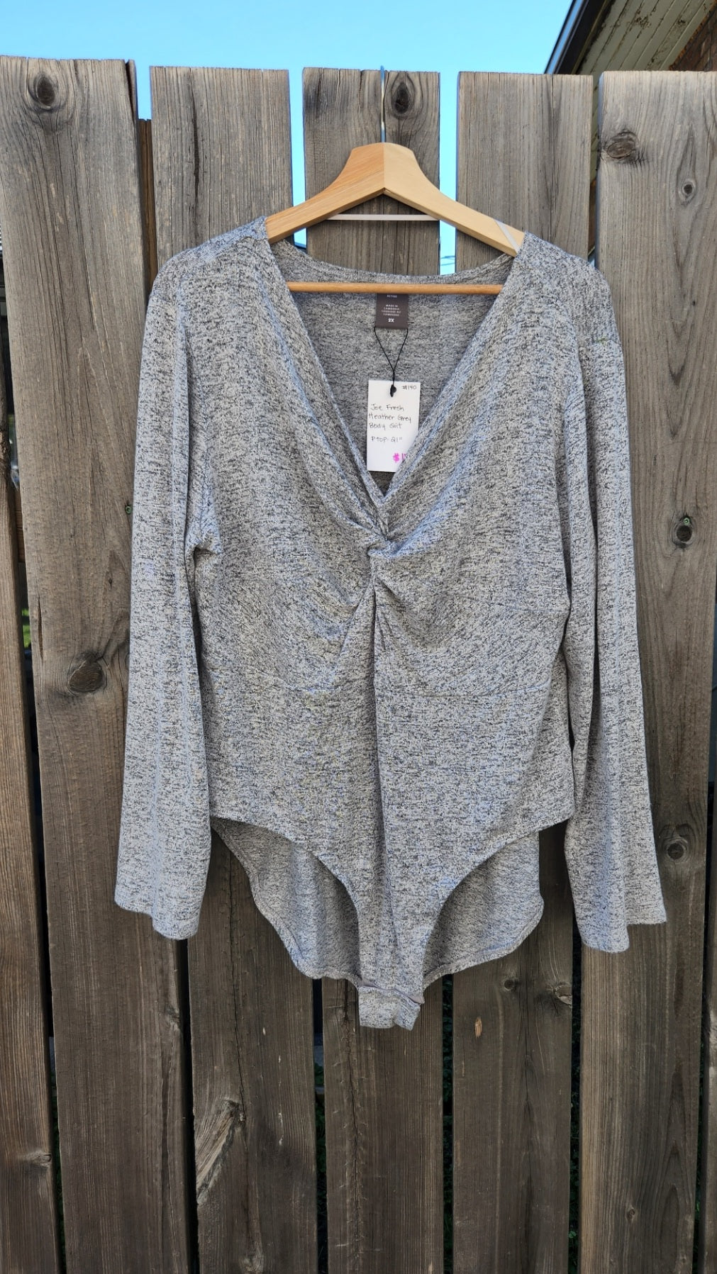 Size 2x Heather Grey Long Sleeve Bodysuit