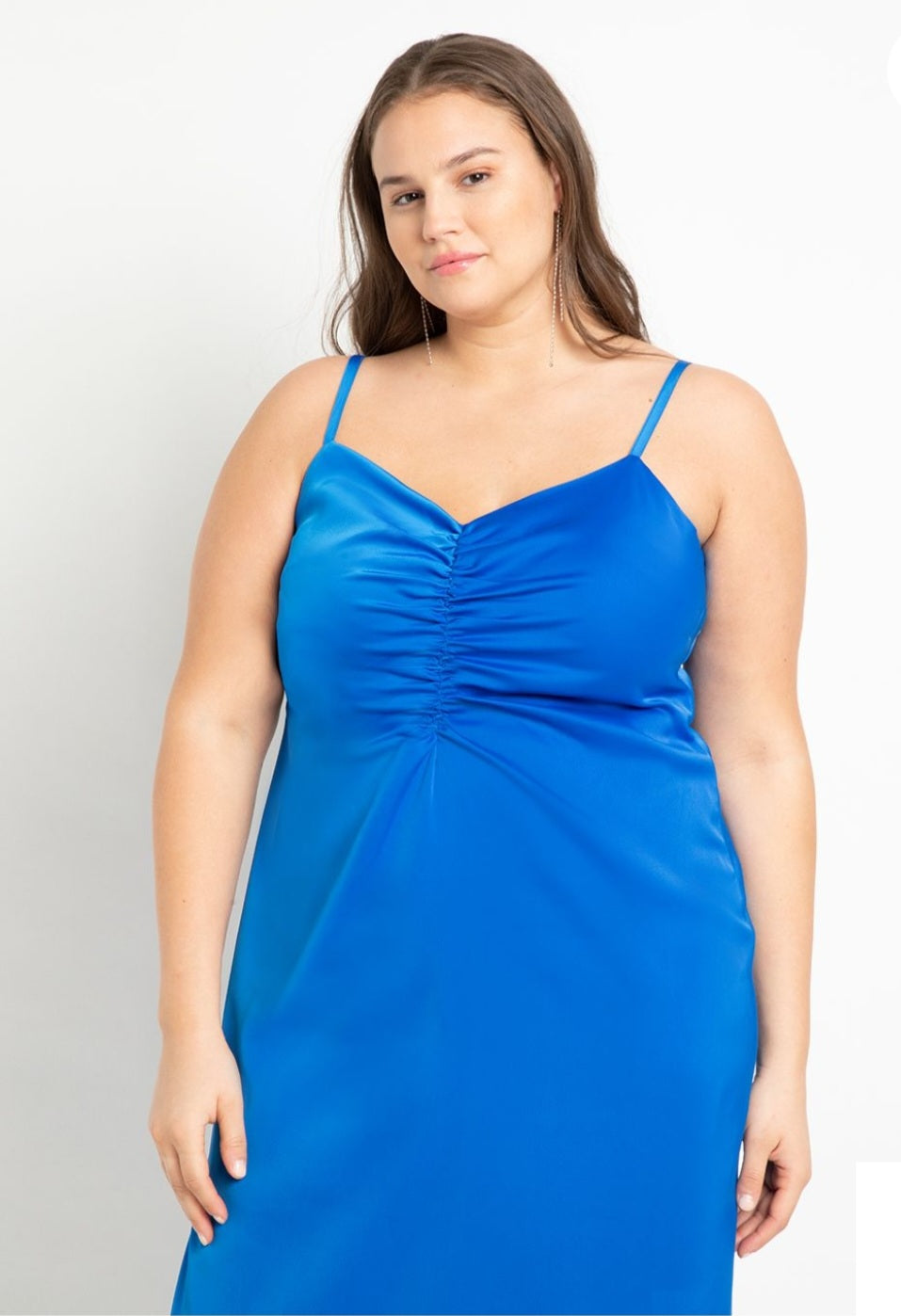 Size 24 Royal Blue Ruched Front Satin Dress