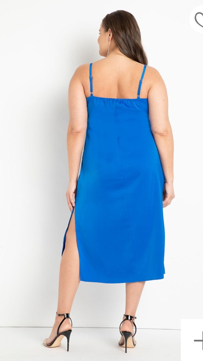 Size 24 Royal Blue Ruched Front Satin Dress