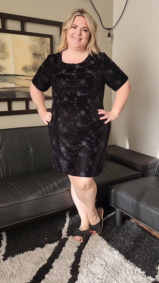 Size XL Velvet And Glitter Short Sleeve Dress