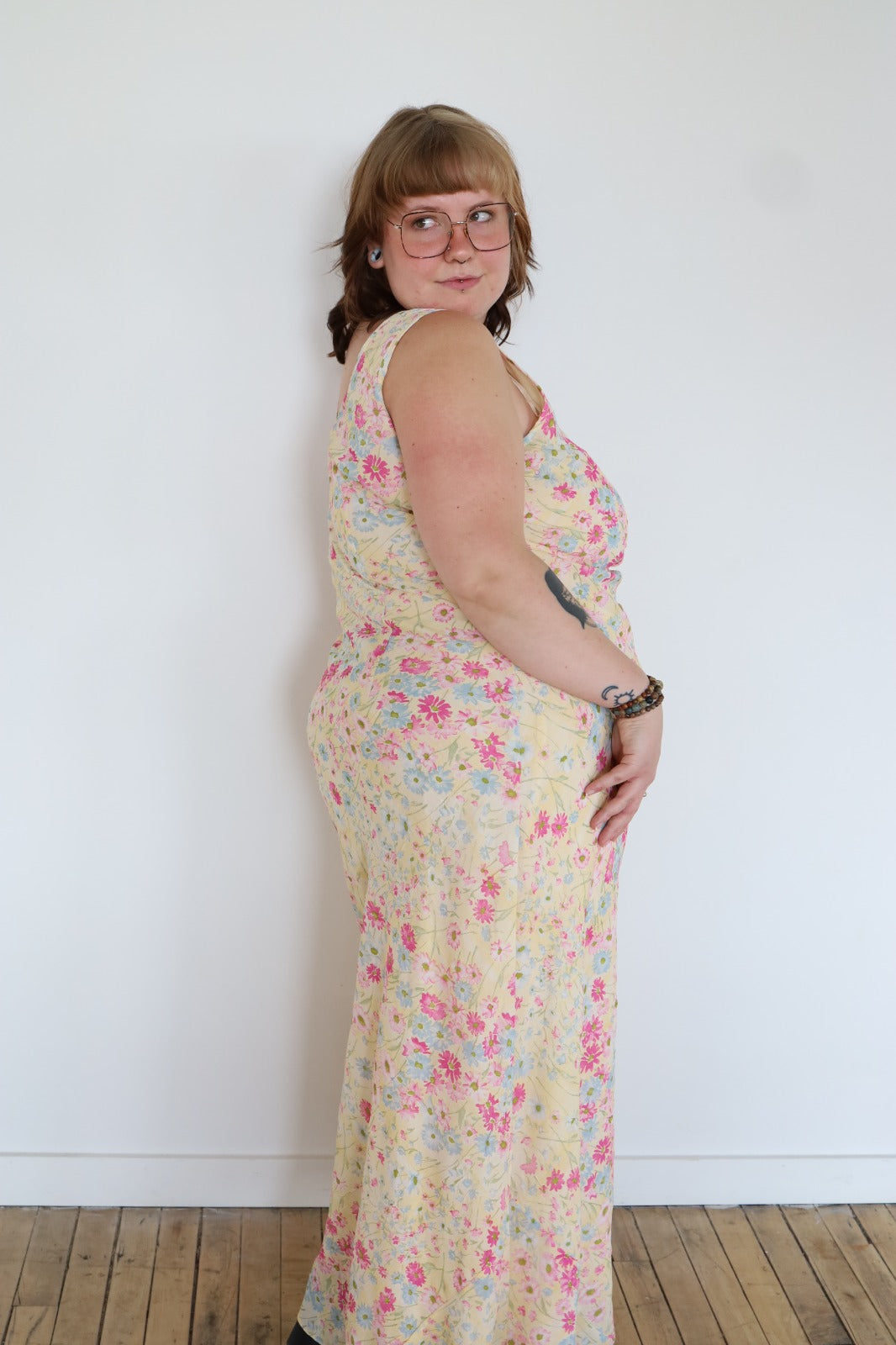 Size 18 Yellow Floral Sleeveless Long Dress