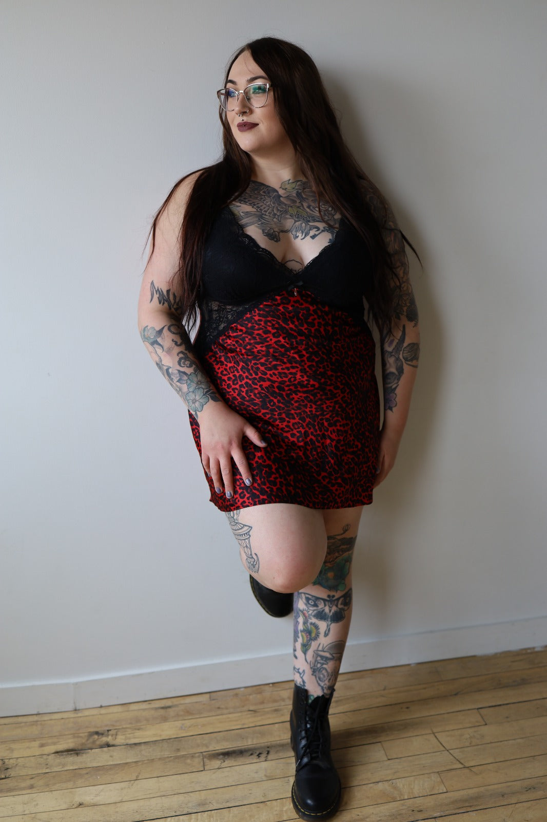 Size XL Red Leopard Babydoll Lingerie Dress